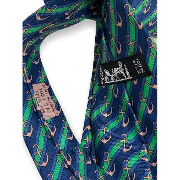 HERMÈS 7027 TA Blue Striped Anchor Silk Tie FRANCE 58"/ 3" EC - Picture 2 of 3